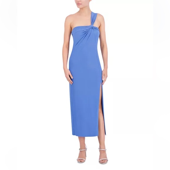 BCBGMaxAzria Dresses & Skirts - BCBGMaxAzria One Shoulder Midi Dress Blue Asymmetrical Cocktail Dress NWT Sz 2